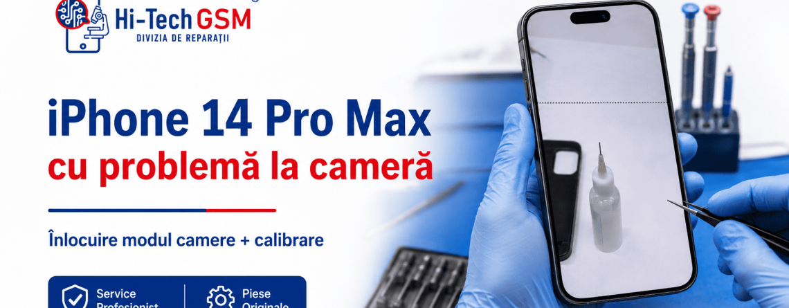 iPhone 14 Pro Max cu dungă pe cameră reparat la Hi-Tech GSM Iași